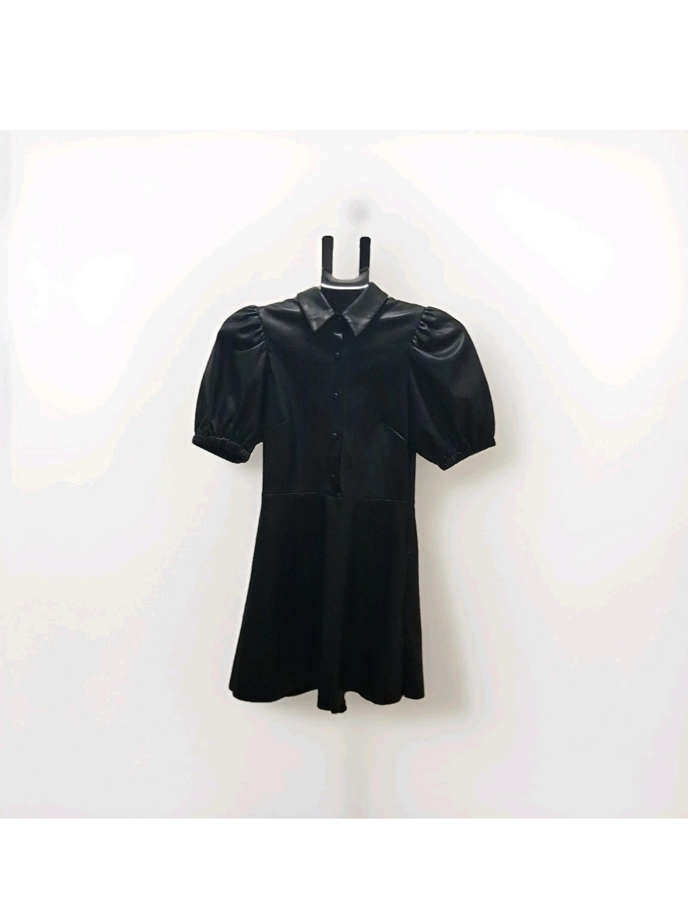 Zara Black Faux Leather Puff-Sleeve Mini Dress